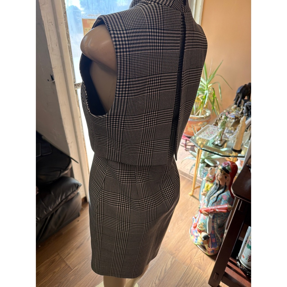 RW&CO Glen Plaid Houndstooth Layered Sheath Dress Black White Mock Neck Size 6 - Picture 5 of 7